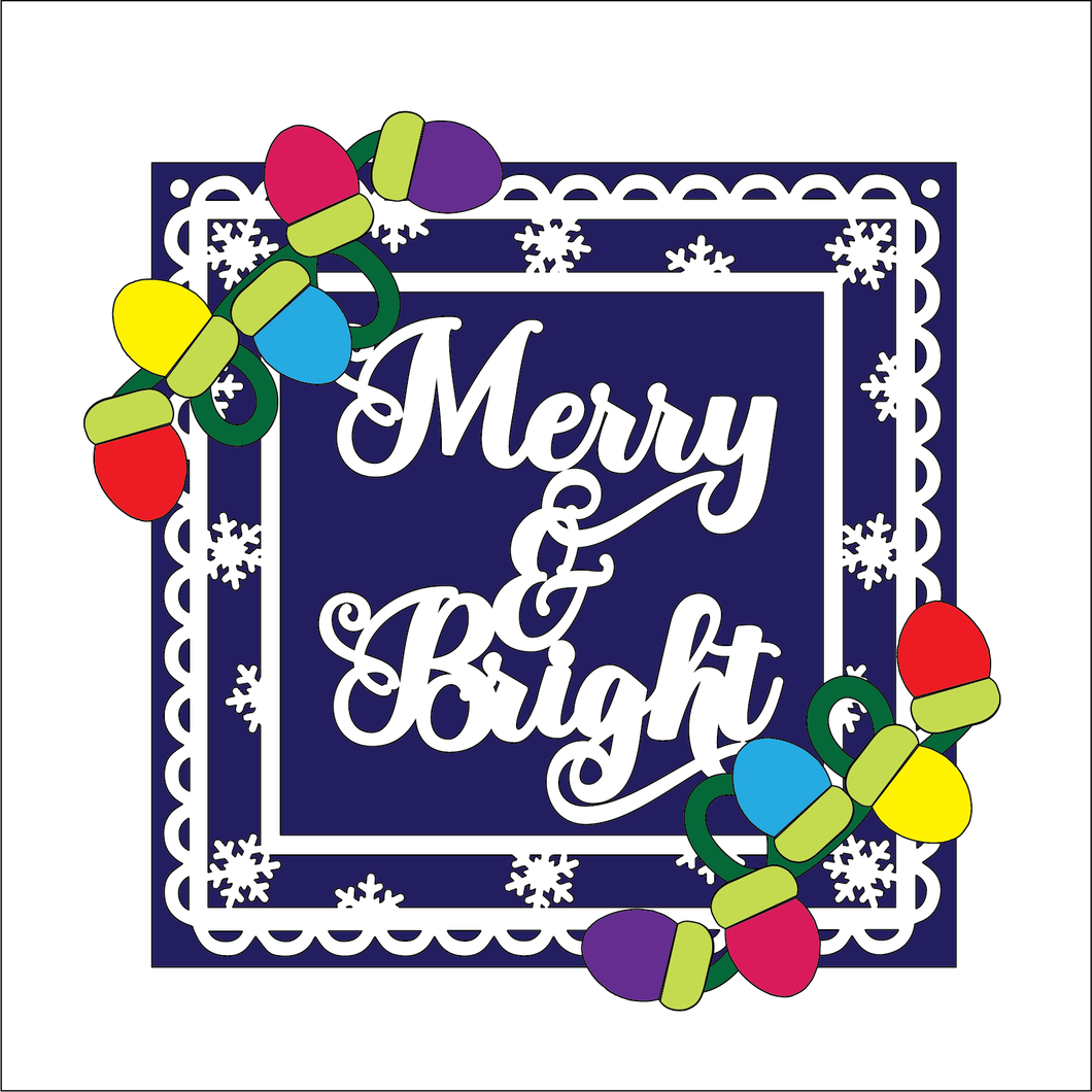 OL5407 - MDF Square Christmas Farmhouse Snowflake Framed  Plaque -  Merry and Bright - Olifantjie - Wooden - MDF - Lasercut - Blank - Craft - Kit - Mixed Media - UK