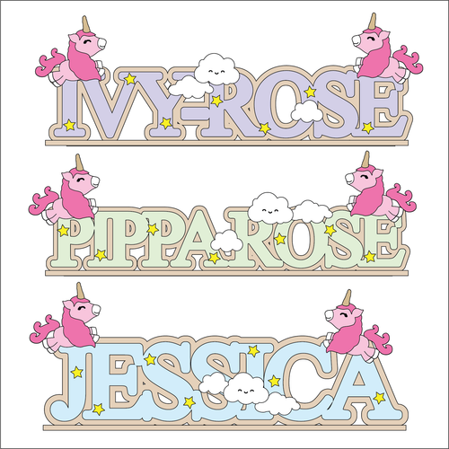 OL6129 - MDF Freestanding Personalised Name - Unicorn Themed - Olifantjie - Wooden - MDF - Lasercut - Blank - Craft - Kit - Mixed Media - UK