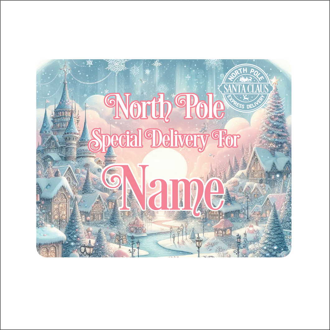 UV818 - UVDTF - DECAL ONLY - Personalised Northpole Christmas Eve Box Upto 4 names - Winter Wonderland Pink - Olifantjie - Wooden - MDF - Lasercut - Blank - Craft - Kit - Mixed Media - UK