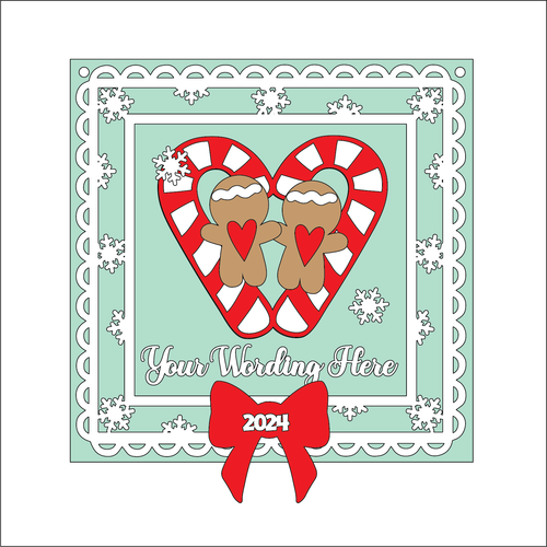 OL5406 - MDF Square Christmas Farmhouse Snowflake Framed  Plaque - Your wording - Gingerbread Heart - Olifantjie - Wooden - MDF - Lasercut - Blank - Craft - Kit - Mixed Media - UK