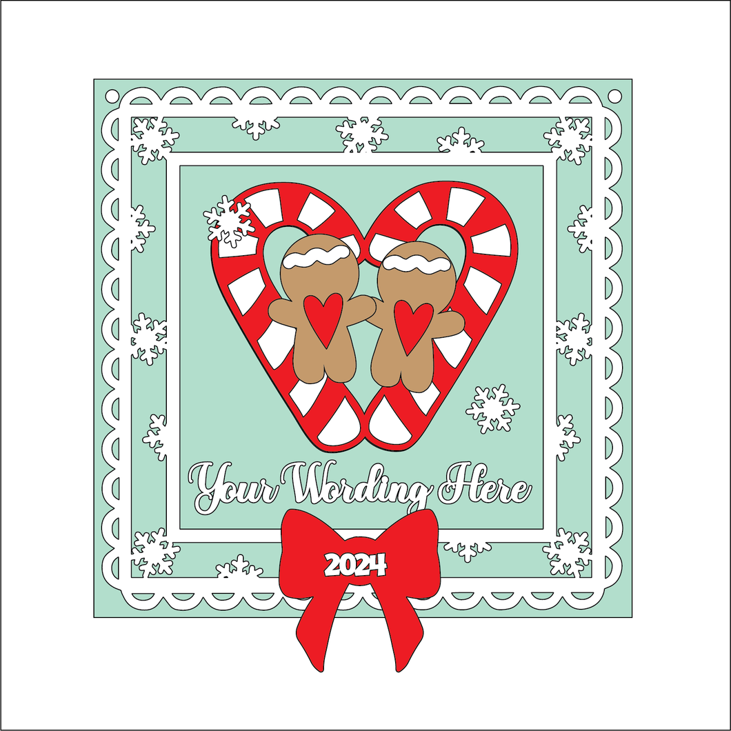 OL5406 - MDF Square Christmas Farmhouse Snowflake Framed  Plaque - Your wording - Gingerbread Heart - Olifantjie - Wooden - MDF - Lasercut - Blank - Craft - Kit - Mixed Media - UK