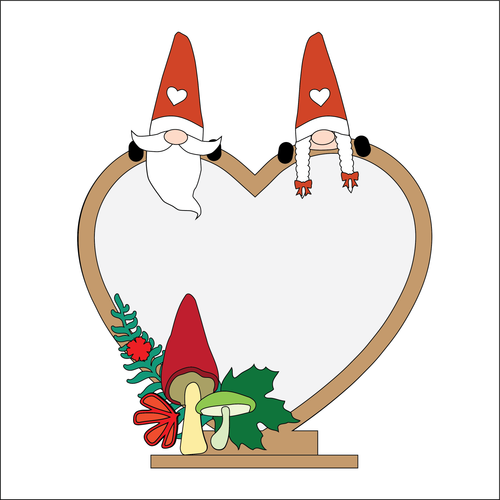 OL4372 - MDF  Heart - Freestanding or Hanging/no holes - Acrylic white, or clear or MDF Heart Backing - Woodland Mushroom Gnome Couple (choice gnomes) - Olifantjie - Wooden - MDF - Lasercut - Blank - Craft - Kit - Mixed Media - UK