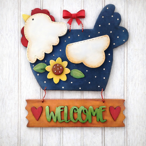 NO846 - MDF Large Welcome Rooster/ Chicken Hanging Plaque