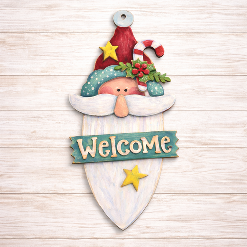 NO823 - MDF Welcome primitive Santa hanging Christmas decoration - 2 sizes