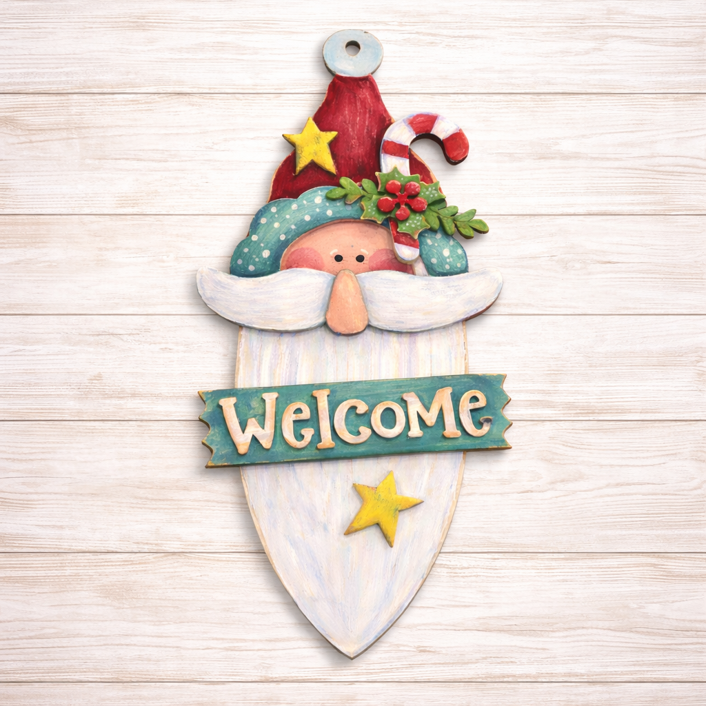 NO823 - MDF Welcome primitive Santa hanging Christmas decoration - 2 sizes