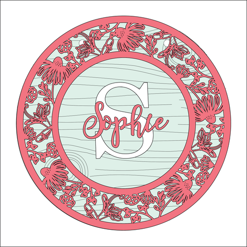 OL5102 - MDF Personalised Circle Plaque Frame -  Wild flower theme - Olifantjie - Wooden - MDF - Lasercut - Blank - Craft - Kit - Mixed Media - UK