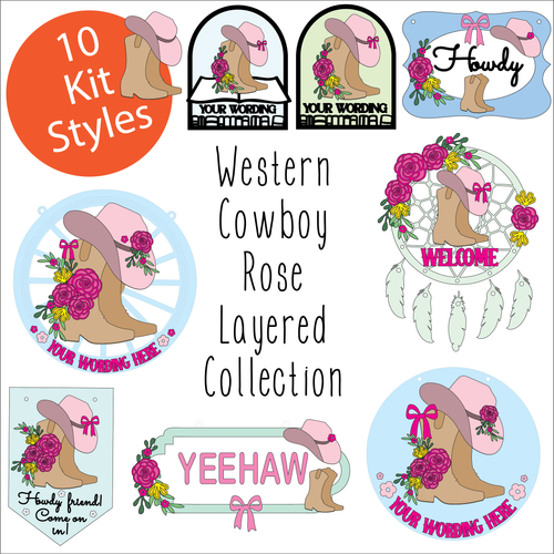 OL6103 - MDF Western Cowboy Rose Layered Collection - choose one product - Olifantjie - Wooden - MDF - Lasercut - Blank - Craft - Kit - Mixed Media - UK