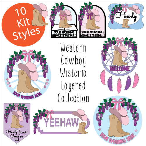OL6102 - MDF Western Cowboy Wisteria Layered Collection - choose one product - Olifantjie - Wooden - MDF - Lasercut - Blank - Craft - Kit - Mixed Media - UK