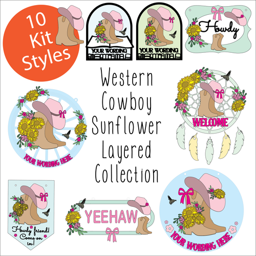 OL6104 - MDF Western Cowboy Sunflower Layered Collection - choose one product - Olifantjie - Wooden - MDF - Lasercut - Blank - Craft - Kit - Mixed Media - UK