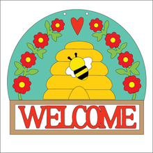 NO762 - MDF Large Bee Hive Welcome Honey Hanging Plaque - Olifantjie - Wooden - MDF - Lasercut - Blank - Craft - Kit - Mixed Media - UK