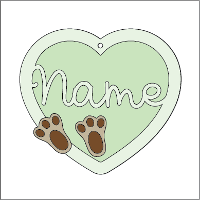 HB044 - MDF Hanging Heart - Pet Paw Print Themed with Choice of Wording - 2 Fonts - 2 Bunny Paws - Olifantjie - Wooden - MDF - Lasercut - Blank - Craft - Kit - Mixed Media - UK