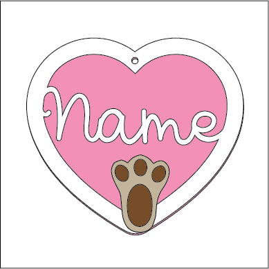 HB043 - MDF Hanging Heart - Pet Paw Print Themed with Choice of Wording - 2 Fonts -  Bunny Paw - Olifantjie - Wooden - MDF - Lasercut - Blank - Craft - Kit - Mixed Media - UK