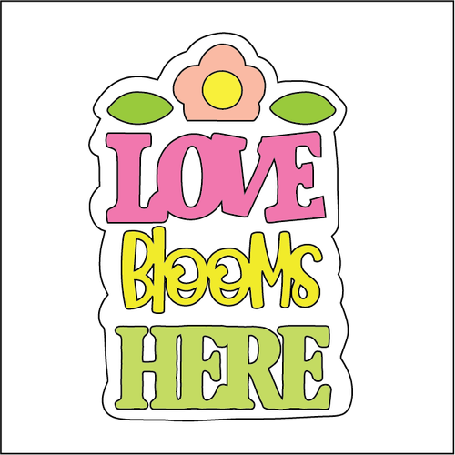 NO357 - MDF Magnet Size 8cm Love Blooms Here - Olifantjie - Wooden - MDF - Lasercut - Blank - Craft - Kit - Mixed Media - UK