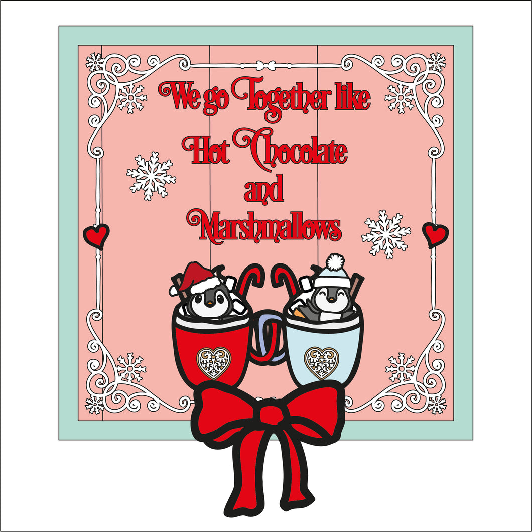 OL2471 - MDF Penguins Doodle Christmas - Square layered Plaque - We go together - Olifantjie - Wooden - MDF - Lasercut - Blank - Craft - Kit - Mixed Media - UK