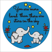 OL1749 - MDF Round Doodle Jungle - Elephants  Plaque ‘you are more loved than there are stars in the sky’ - Olifantjie - Wooden - MDF - Lasercut - Blank - Craft - Kit - Mixed Media - UK