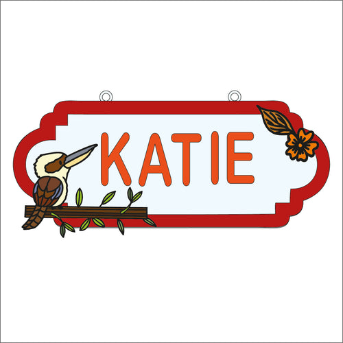SS179  - MDF Doodle Woodland Animal - Kookaburra Personalised Street Sign - Large (12 letters) - Olifantjie - Wooden - MDF - Lasercut - Blank - Craft - Kit - Mixed Media - UK