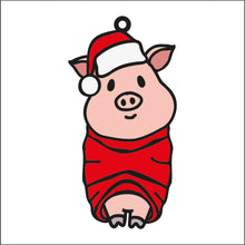 OL1799 - MDF  doodle Farm hanging - Christmas Pig in Blanket - 2 way hanging option - Olifantjie - Wooden - MDF - Lasercut - Blank - Craft - Kit - Mixed Media - UK