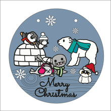 OL2476 - MDF Christmas Antartica Doodle Circle Plaque - Your wording- Animal Friends - Olifantjie - Wooden - MDF - Lasercut - Blank - Craft - Kit - Mixed Media - UK