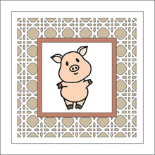 OL1778 - MDF Rattan effect square plaque with farm doodle - Pig 4 - Olifantjie - Wooden - MDF - Lasercut - Blank - Craft - Kit - Mixed Media - UK