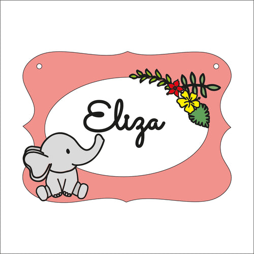 OP095 - MDF Doodle Jungle  Themed Personalised Plaque - Elephant style 1 - Olifantjie - Wooden - MDF - Lasercut - Blank - Craft - Kit - Mixed Media - UK