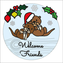 OL2474 - MDF Christmas Doodle Otter Circle  Plaque - Your wording- Merry Otters - Olifantjie - Wooden - MDF - Lasercut - Blank - Craft - Kit - Mixed Media - UK
