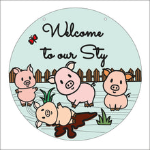 OL1771 - MDF Full Farm personalised doodle circle plaque - Welcome to our Sty' Pigs - Olifantjie - Wooden - MDF - Lasercut - Blank - Craft - Kit - Mixed Media - UK
