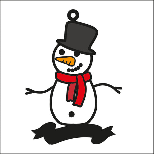 OL2100 - MDF Doodle Christmas Hanging - Snowman 5 - with or without banner - Olifantjie - Wooden - MDF - Lasercut - Blank - Craft - Kit - Mixed Media - UK