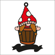 OL2215 - MDF Doodle Woodland Gonk Gnome Hanging - Mushroom / Toadstool Barrel 2 - with or without banner - Olifantjie - Wooden - MDF - Lasercut - Blank - Craft - Kit - Mixed Media - UK
