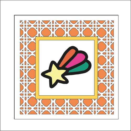 OL1983 - MDF Rattan effect square plaque with Unicorn doodle - Shooting Star - Olifantjie - Wooden - MDF - Lasercut - Blank - Craft - Kit - Mixed Media - UK