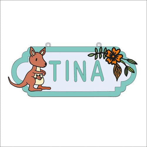 SS180 - MDF Doodle Woodland Animal - Kangaroo Personalised Street Sign - Large (12 letters) - Olifantjie - Wooden - MDF - Lasercut - Blank - Craft - Kit - Mixed Media - UK