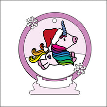 OL2492 - MDF Unicorn 2 Christmas Bauble Snow Globe - Olifantjie - Wooden - MDF - Lasercut - Blank - Craft - Kit - Mixed Media - UK