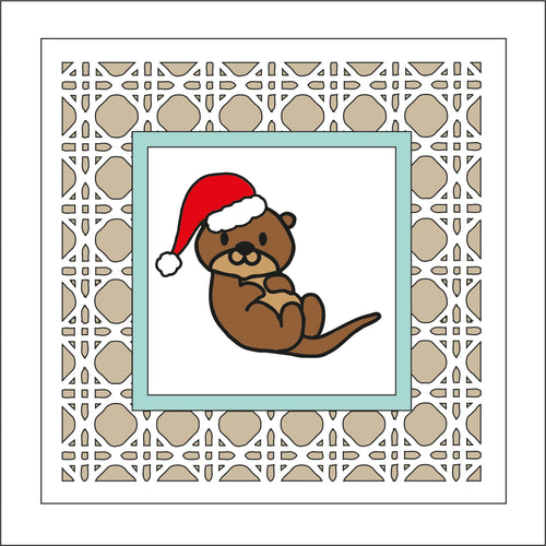 OL2461 - MDF Rattan effect square plaque Christmas doodle - Otter 2 - Olifantjie - Wooden - MDF - Lasercut - Blank - Craft - Kit - Mixed Media - UK