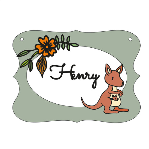 OP100  - MDF Doodle Animal Themed Personalised Plaque - Kangaroo - Olifantjie - Wooden - MDF - Lasercut - Blank - Craft - Kit - Mixed Media - UK