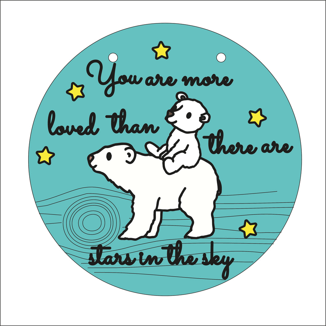 OL2475 - MDF Round Doodle Christmas Polar Bears  -  ‘you are more loved than there are stars in the sky’ - Olifantjie - Wooden - MDF - Lasercut - Blank - Craft - Kit - Mixed Media - UK