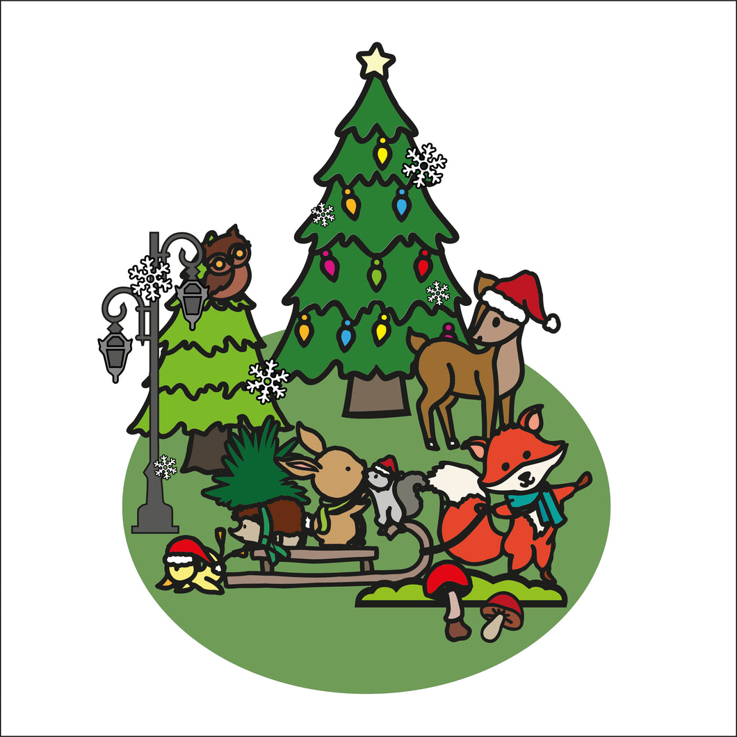 OL2593 - MDF Freestanding Christmas Winter Woodland Animals Scene - Olifantjie - Wooden - MDF - Lasercut - Blank - Craft - Kit - Mixed Media - UK