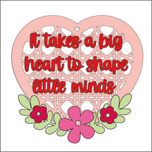 RH001 - MDF Rattan Heart Hanging - Simple Flowers - 'It takes a big heart to shape little minds' - Olifantjie - Wooden - MDF - Lasercut - Blank - Craft - Kit - Mixed Media - UK