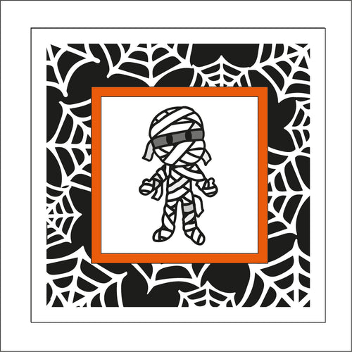 OL1895 - MDF Halloween Spider Web effect square plaque with doodle - Mummy 1 - Olifantjie - Wooden - MDF - Lasercut - Blank - Craft - Kit - Mixed Media - UK