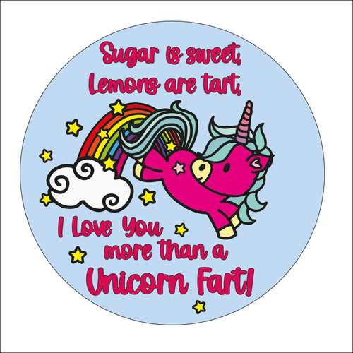 OL2428 - MDF Round Doodle Unicorn - ' I love you more than a unicorn fart' - Olifantjie - Wooden - MDF - Lasercut - Blank - Craft - Kit - Mixed Media - UK