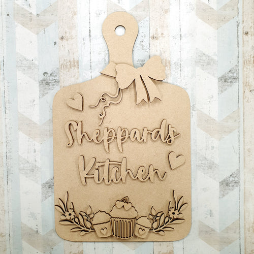 OL672 - MDF chopping board - Personalised floral cupcake kitchen - Olifantjie - Wooden - MDF - Lasercut - Blank - Craft - Kit - Mixed Media - UK