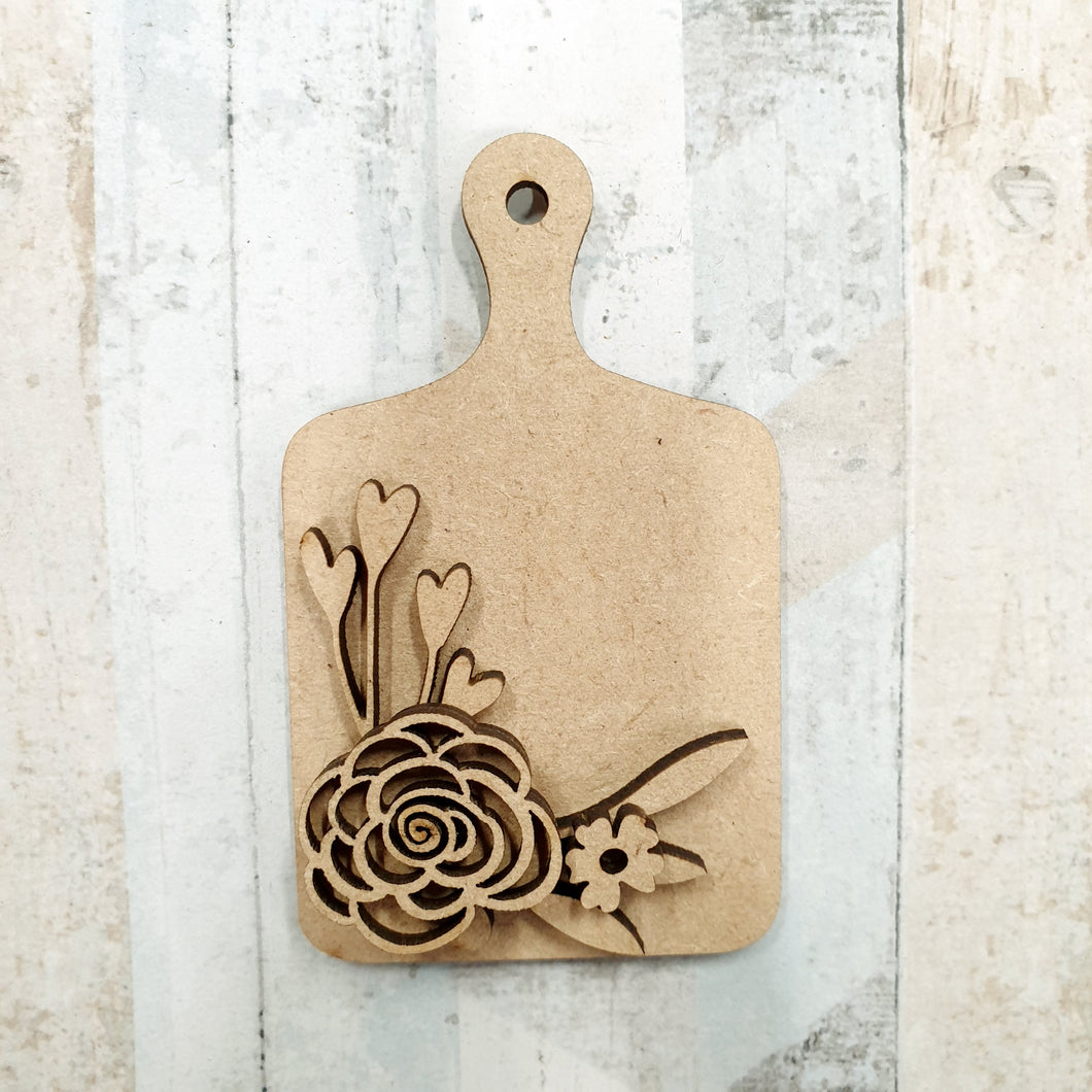 OL681 - MDF Mini Chopping Board  - pretty floral - Olifantjie - Wooden - MDF - Lasercut - Blank - Craft - Kit - Mixed Media - UK