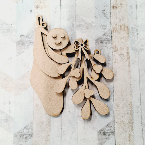 OL1151 - MDF Mistletoe Stocking gingerbread - Olifantjie - Wooden - MDF - Lasercut - Blank - Craft - Kit - Mixed Media - UK