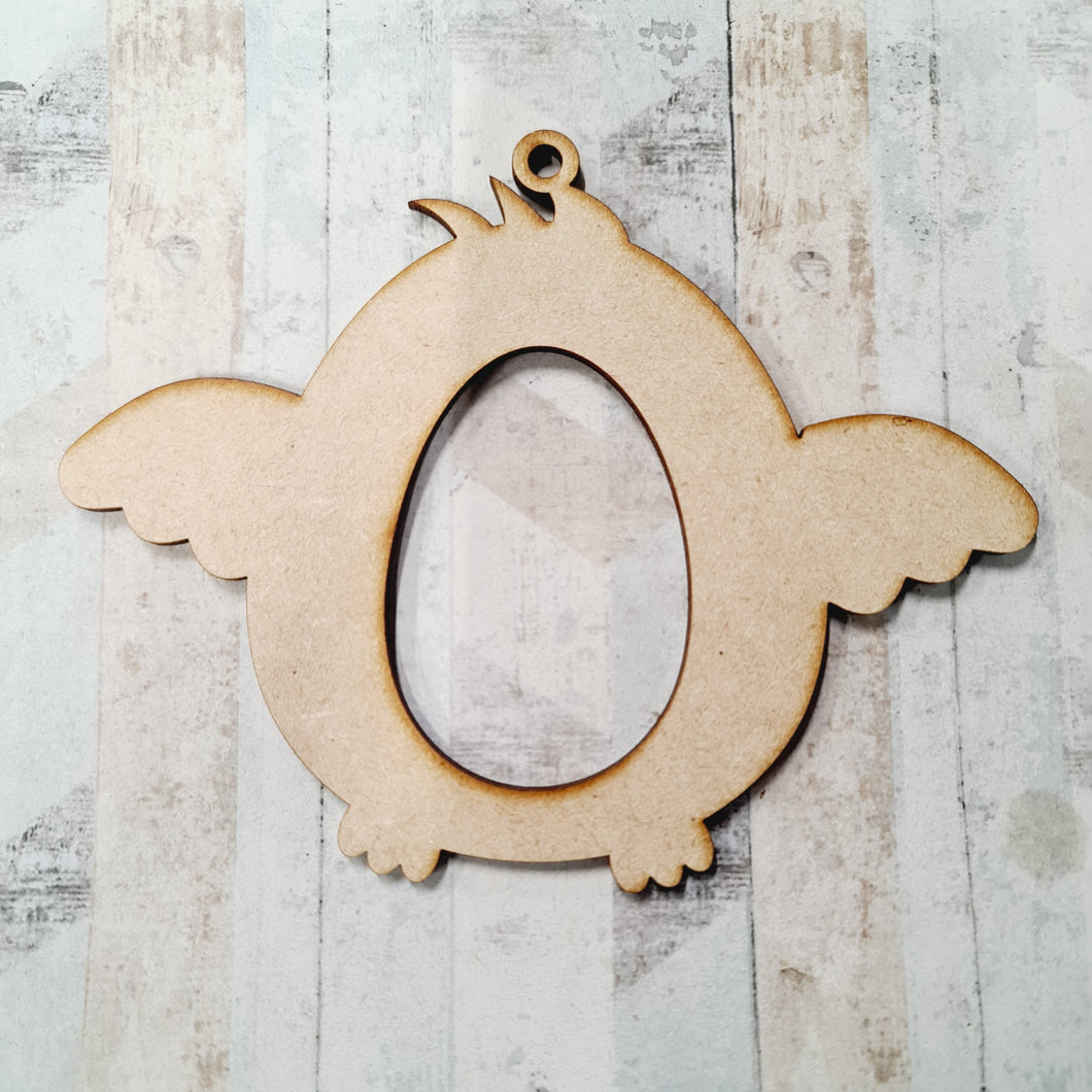 OL1234 - MDF Kinder Egg Hanging Bauble - Chick - Olifantjie - Wooden - MDF - Lasercut - Blank - Craft - Kit - Mixed Media - UK