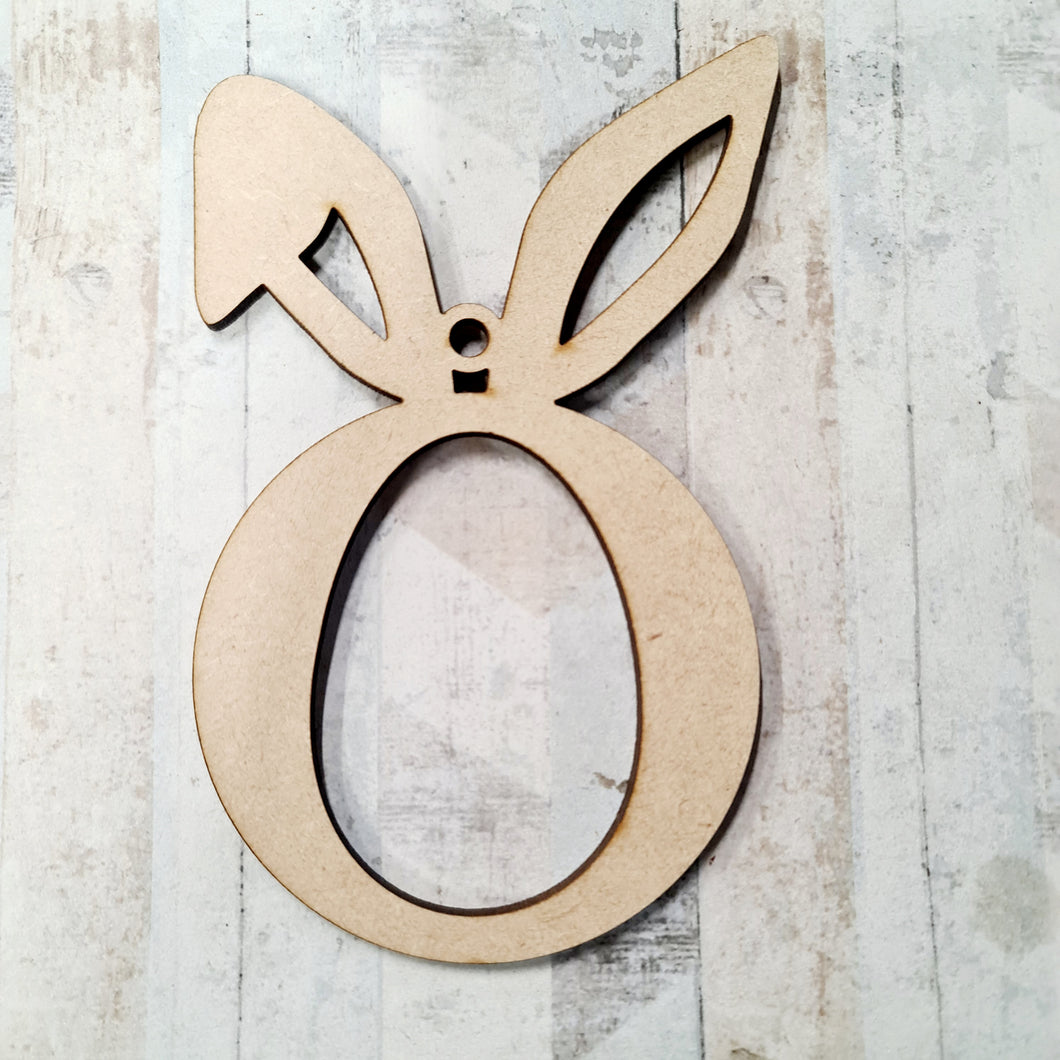 OL1232 - MDF Kinder Egg Hanging Bauble - Bunny Ears - Olifantjie - Wooden - MDF - Lasercut - Blank - Craft - Kit - Mixed Media - UK