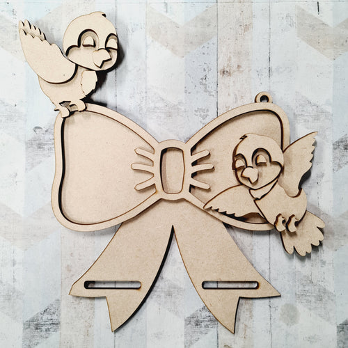 OL1227 - MDF Kitsch Bird Fairytale Ribbon Bow Holder - Olifantjie - Wooden - MDF - Lasercut - Blank - Craft - Kit - Mixed Media - UK