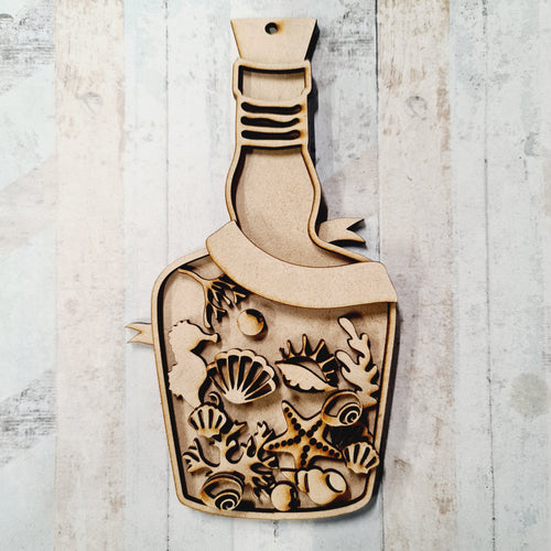 OL1197 - MDF Nautical Bottle of Shells - optional hole - Olifantjie - Wooden - MDF - Lasercut - Blank - Craft - Kit - Mixed Media - UK