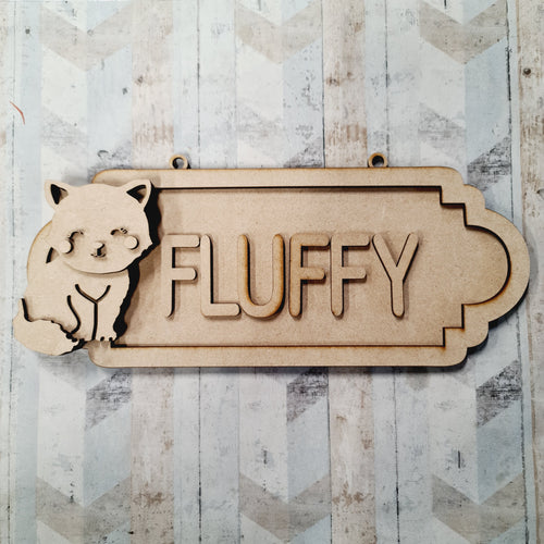 SS140 - MDF Cute Cat Personalised Street Sign - Small (6 letters) - Olifantjie - Wooden - MDF - Lasercut - Blank - Craft - Kit - Mixed Media - UK