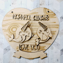 OL1293 - MDF Narwhal Always Love You Heart Layered Plaque - Olifantjie - Wooden - MDF - Lasercut - Blank - Craft - Kit - Mixed Media - UK