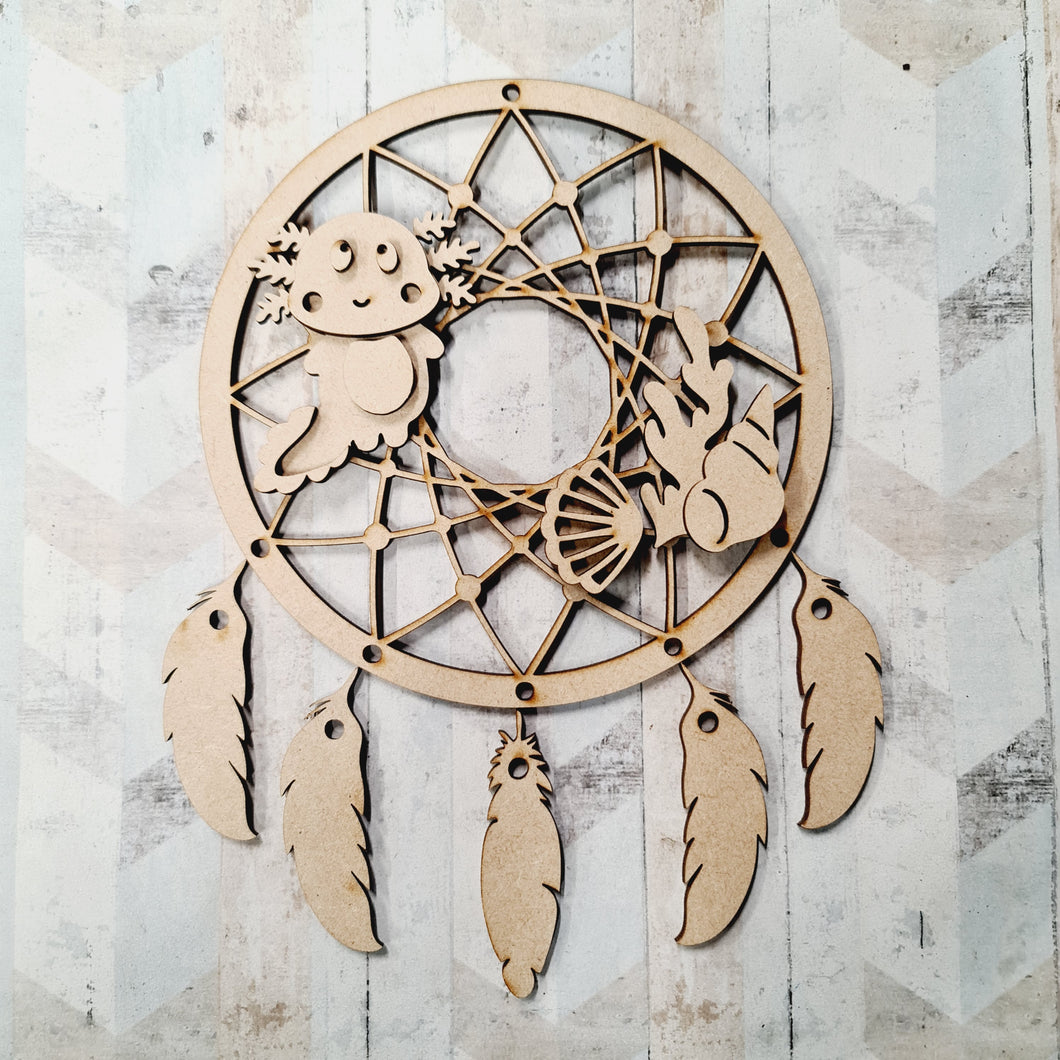 DC061 - MDF Axolotl Open eye Dream Catcher - with Initials, Name or Wording - Olifantjie - Wooden - MDF - Lasercut - Blank - Craft - Kit - Mixed Media - UK