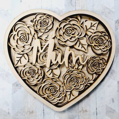 OL1308 - MDF Layered Heart Roses personalised  Scene - Olifantjie - Wooden - MDF - Lasercut - Blank - Craft - Kit - Mixed Media - UK