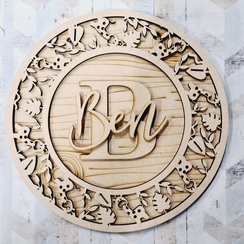 OL1218 - MDF Personalised Circle Plaque Frame - Giraffe Theme - Olifantjie - Wooden - MDF - Lasercut - Blank - Craft - Kit - Mixed Media - UK